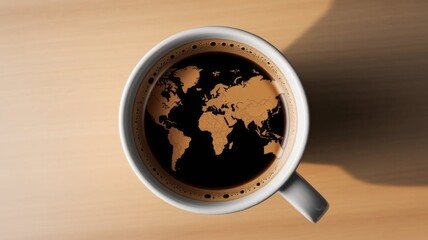 Creative world map design in coffee cup foam