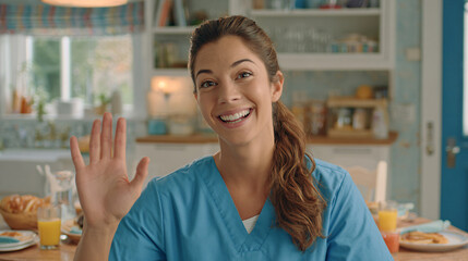 Friendly Nurse Video Call, Healthcare Professional Waving