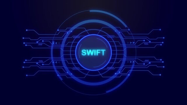 Swift Technology Concept with Blue Neon Circuitry and Concentric Circles speed fast