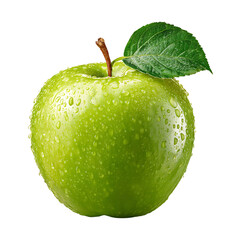 Fresh green apple with water droplets isolated on transparent background