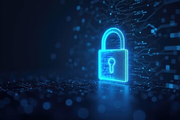 Glowing blue padlock with digital circuit board background representing data protection concept