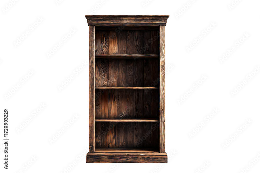 Wall mural empty wooden bookshelf isolated on transparent background perfect for displaying books and objects