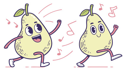 Animated Dancing Pears with Musical Notes Expressing Joy and Movement
