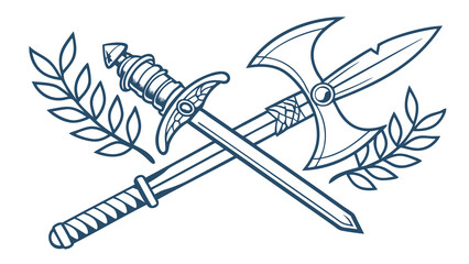 Crossed Sword and Halberd with Laurel Wreaths Emblem of Valor