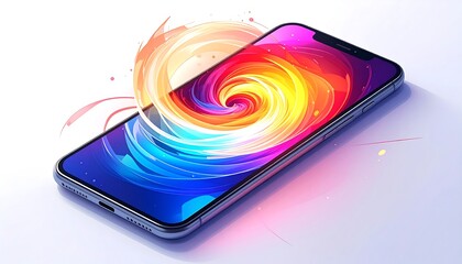 Smartphone with vibrant swirling colors