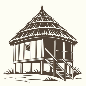 brown stilt house with thatched roof clip art preview