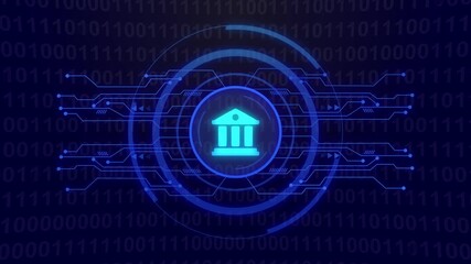 Digital Bank Icon with Binary Code and Circuitry Background finance technology - Powered by Adobe