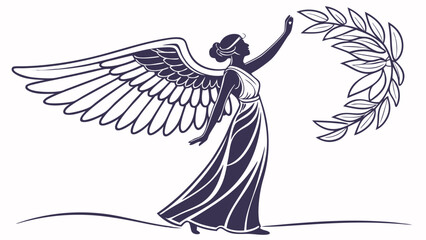 Winged Victory Goddess Reaching for Laurel Wreath Elegant Silhouette
