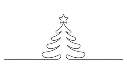 Minimalist continuous line drawing of a christmas tree with a star on top