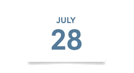 Minimalistic illustration of a calendar page displaying the date July 28th in a clean and modern style presentation