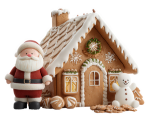 Gingerbread house Santa figure holiday Christmas festive cookie icing winter decoration cheerful snowflake sweet treat gingerbread man dessert celebration seasonal traditional handcrafted edible