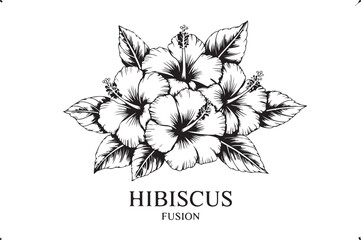 Hibiscus Fusion Logo – Black and White Tropical Flower Vector Emblem
