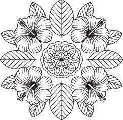 Mandala Style Hibiscus Flower Arrangement – Exotic Tropical Bloom Vector Illustration