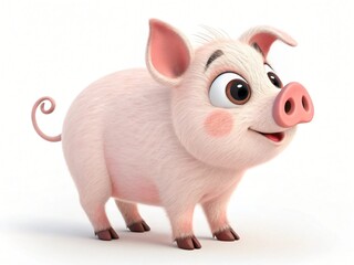 Naklejka premium Adorable Cartoon Piglet 3D Rendered Cute Pink Pig Happy Farm Animal Illustration
