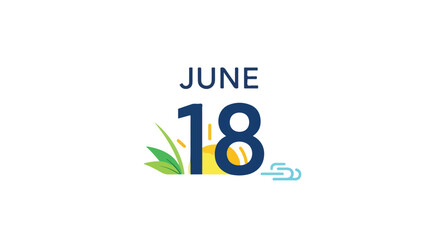 Graphical depiction of June 18th with abstract sun, grass, and wind elements in a simple and modern style celebration 162 characters