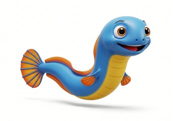 Obraz premium Cheerful Cartoon Fish Character 3D Render Blue and Orange Swimming Happy Expression Underwater