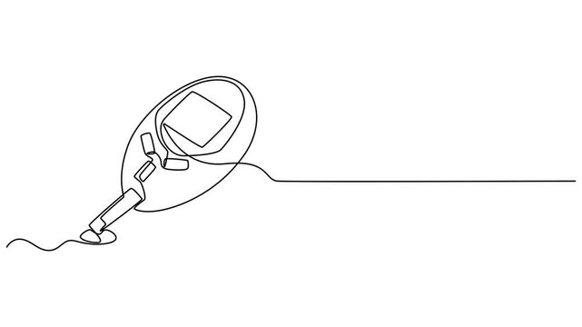 Animated self drawing of continuous line draw Blood sugar meter. One continuous line drawing of Blood glucose meter test illustration. glucometer pharmacy equipment outline, Full length line animation
