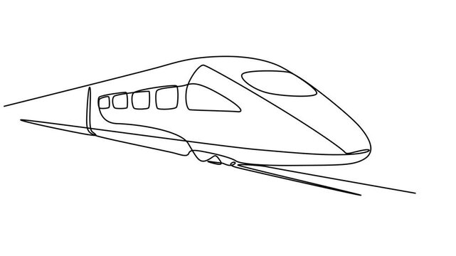 Animated self drawing of continuous one line bullet train speeding on the tracks carrying passengers, Affordable public transportation. Full length single line animation. animation freight train video