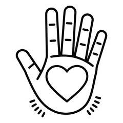 Obraz premium Hand with heart icon outline vector illustration of love, care, or support for charity, donation, or community service