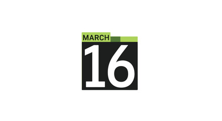 Calendar icon of March 16th, representing an important date or reminder with simple, modern and clear visual depiction of a significant event
