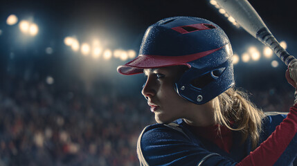 Focused Female Baseball Player Ready to Hit