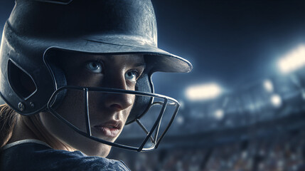 Focused Female Softball Player Ready to Hit