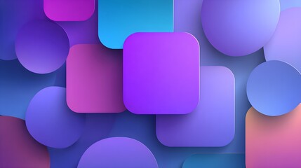Abstract 3d rendering of overlapping rounded squares and circles in gradient purple pink blue and teal hues for modern digital art and design