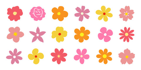 Set of colorful flowers vector. Hand drawn simple flower icon collection.