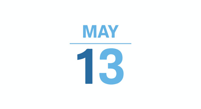 Graphical representation of May 13th in a simple and modern style with blue hues calendar date specific date illustration isolated date