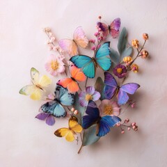 Colorful Butterfly Arrangement on Floral Background with Delicate Petals and Soft Textures for Nature and Art Lovers