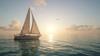 Sailing Yacht on Calm Sea at Sunset – Luxury Boat Cruise, Ocean Adventure and Summer Travel Concept