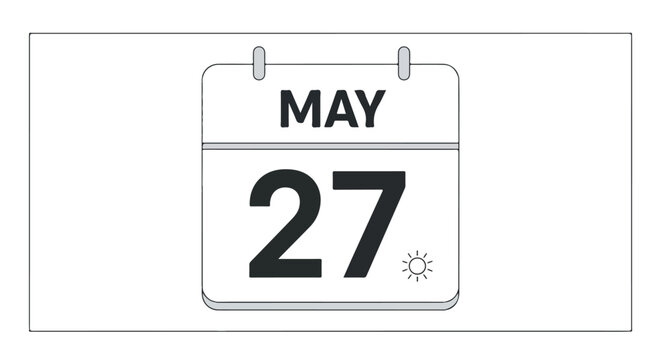 Calendar page illustration depicting May 27, ideal for reminders and appointment scheduling in graphics and illustrations with a sunny symbol icon