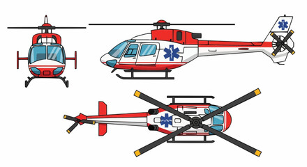 Emergency Medical Helicopter Illustration: Ambulance Air Transport, Red and White Design