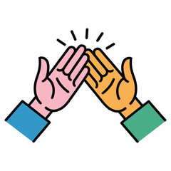 Obraz premium Two diverse hands highfiving, a colorful illustration representing teamwork, celebration, and success with a vibrant and energetic design