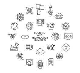 Logistics and Technology Symbols, Simple Flat Design Vector Icons on a White Background