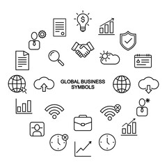 Business and Office International Symbols, Simple Flat Design Vector Icons on a White Background