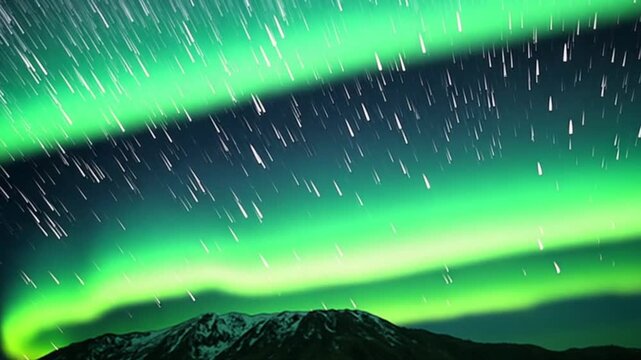 Cumulative Time Lapse of Stars and Northern Lights over a Mountain