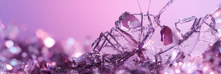 Shattered glass shards in a soft pink setting