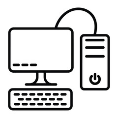 Illustration of a desktop computer, featuring a monitor, keyboard, and tower, ideal for technology and officerelated designs