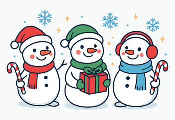 Frosty Friends Celebration, Snowmen of Joy, Holiday Snowman Gathering, Winter Wonderland Trio, Jolly Snowman Party