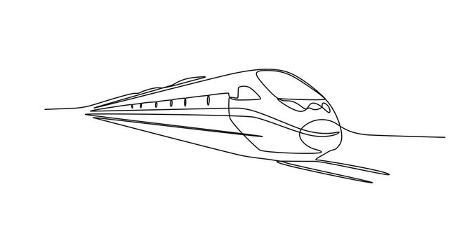 bullet train continuous one line drawing animation, Animated self drawing of continuous one line draw bullet train speeding on the tracks carrying passengers, Self drawing line animation freight train