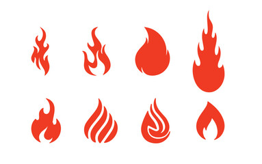 Set of fire shapes with various flame designs showcasing burning energy, heat and creative abstract styles