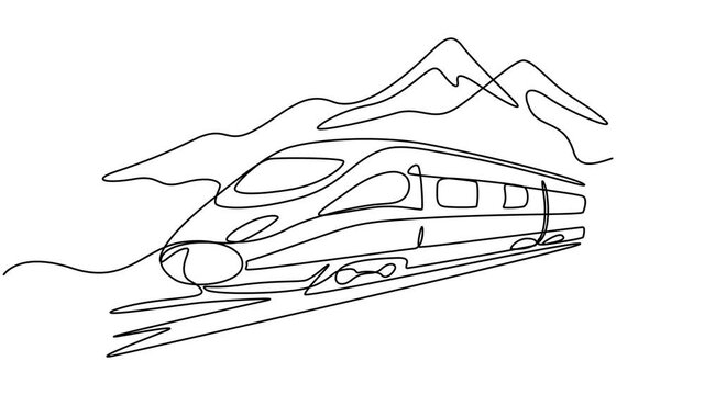 bullet train continuous one line drawing animation, Animated self drawing of continuous one line draw bullet train speeding on the tracks carrying passengers, Self drawing line animation freight train