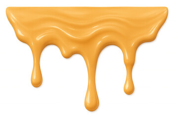 Dripping caramel sauce creating sweet fluid flows and glossy glaze, transparent background for food and dessert concepts