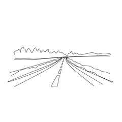 Open road with landscape in minimalist black line art style