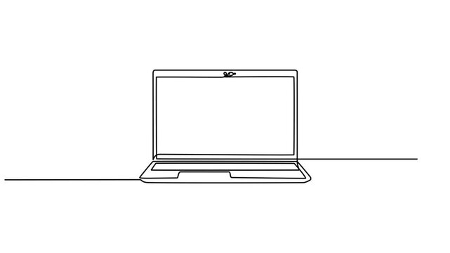 laptop continuous one line drawing animation, Self drawing line animation laptop computer with paper plane as business concept of startup continuous one single line drawn concept video, Laptop.
