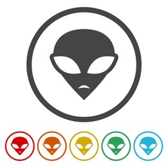 Alien head icon. Set icons in color circle buttons