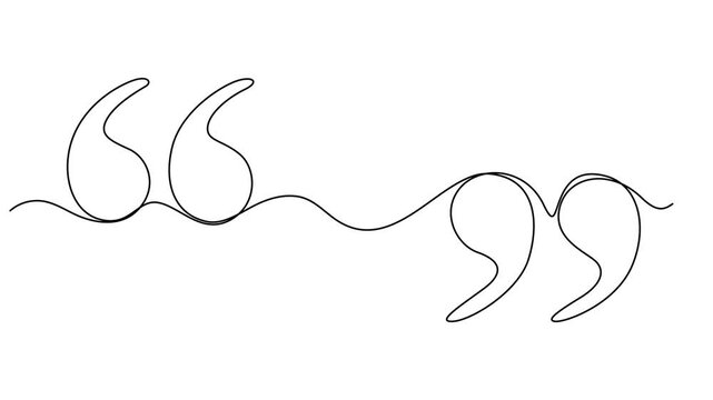 Animation of a single line drawing of quotation marks. Continuous contour movement of quotation marks. Continuous video with one line, One continuous line illustration of quote mark icons. Continuous 