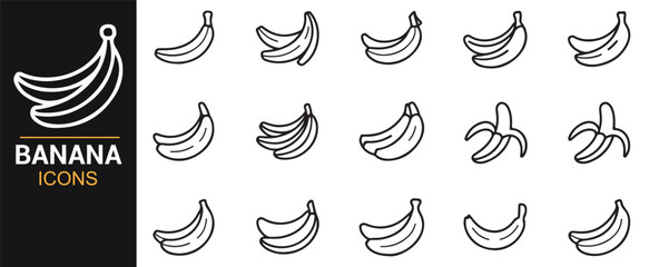 Naklejka premium Fresh tropical banana icons editable stroke vector set organic fruit design