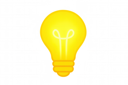 Yellow light bulb glowing brightly, representing creative new idea, innovation, solution, inspiration, and energy